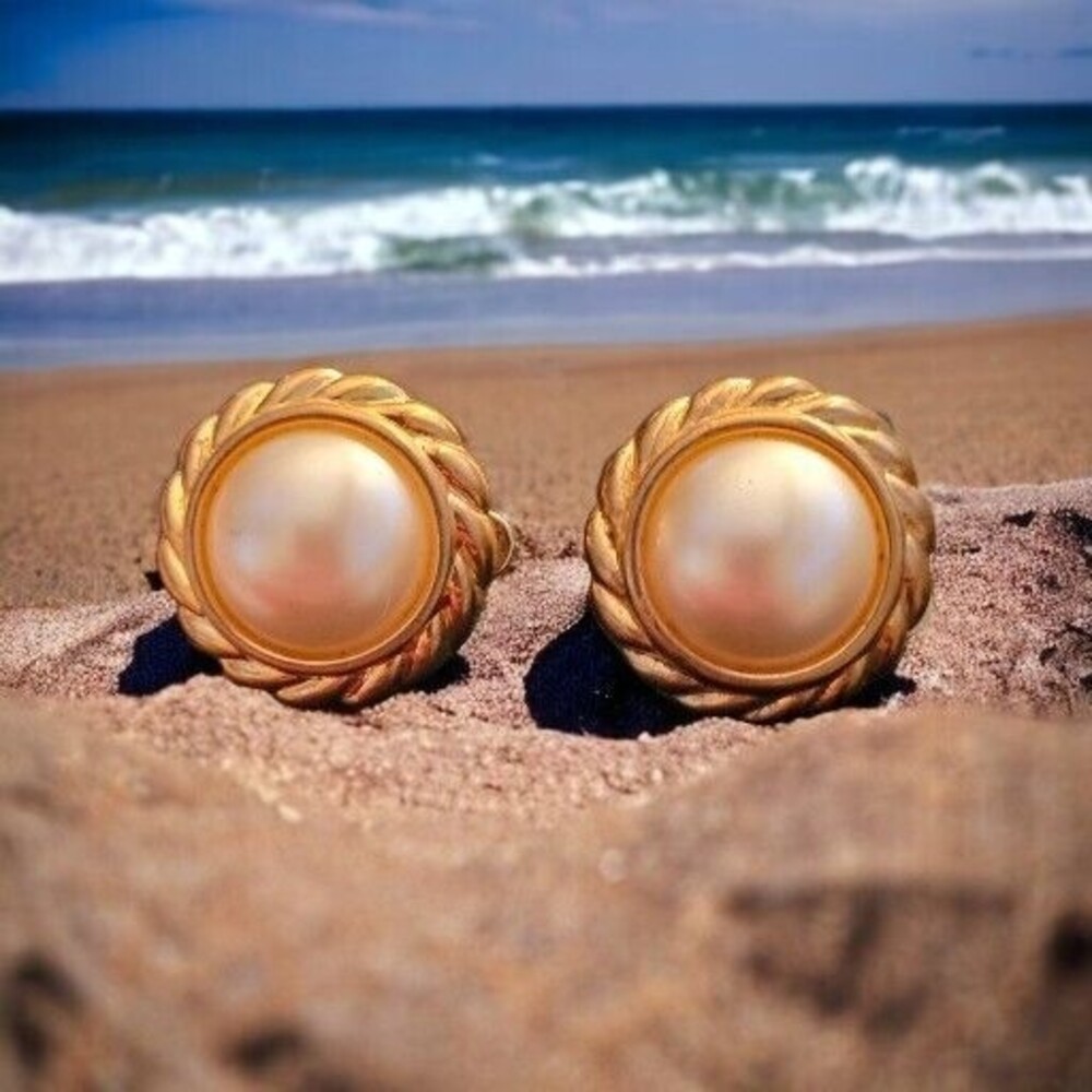 Vintage Clip On Earrings White Faux Pearl Mid Century